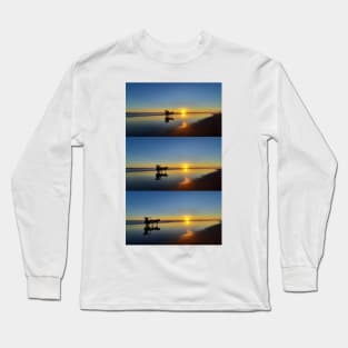 Horse-drawn carriages on beach at sunset Long Sleeve T-Shirt